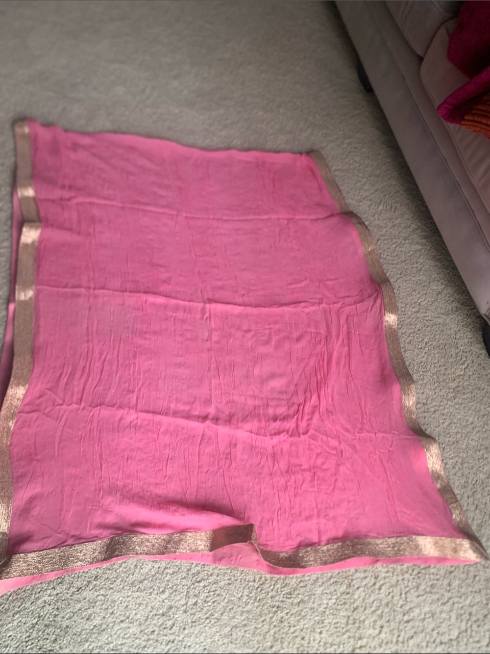 Pink Women's Dupatta with Gold Border